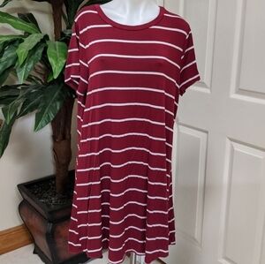 M Fasis Women's 1X Red/White Striped Midi Dress